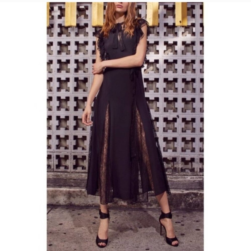 🖤 Alexis Sterling Sleeveless Lace Godet Midi Dress Size S Like New